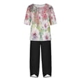 thumbnail image 4 of Nrmvnmi Women's Summer 2 Piece Outfits Casual Floral Prints Short Sleeve Pajama Tops Wide Leg Pants Lounge Sets Tracksuits Mothers Day Gifts, 4 of 5