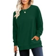 thumbnail image 5 of Crewneck Sweatshirts for Women No Hood Fall Casual Long Sleeve Pullover Tops Loose Sweatshirt with Pocket Dark Green XL, 5 of 6