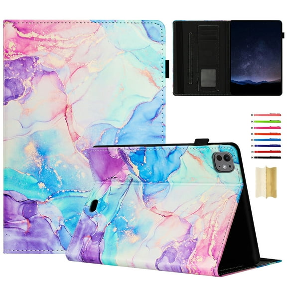 Case for iPad Pro 11" 2022 2021 2020 2018/Air 4/Air 5 Marble Pattern, Premium PU Leather Kickstand Magnetic Wallet Folio Flip Auto Sleep / Wake Case with Card Slots & Elastic Band & Pencil Holder, A