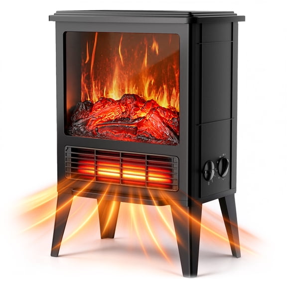 1500W Fireplace Heater with 3D Realistic Flame, PTC Ceramic Fireplace for Indoor Use, Electric Heater with Overheat Safety Design & Adjustable Heating Modes for Home Bedroom Office