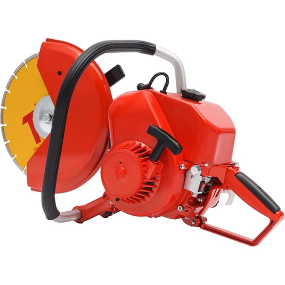 12 Inch Concrete Saw Gas Powered, Gasoline Grinder Cut Off Circular Saw with Diamond Saw Blade, 78.5CC 2-Stroke Engine with Air-cooling System, 4 Inch Cutting Depth Max