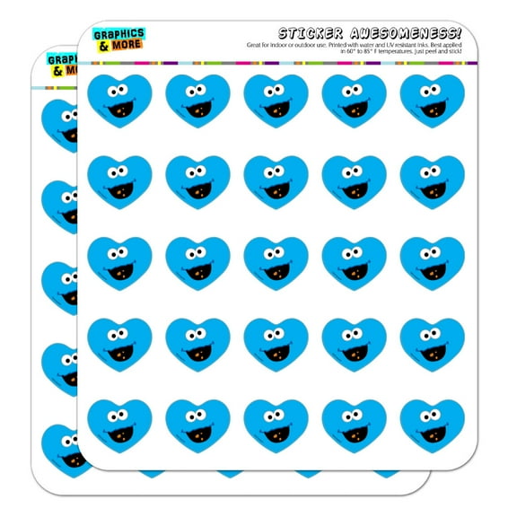 Sesame Street Cookie Monster Face Heart Shaped Planner Calendar Scrapbook Craft Stickers