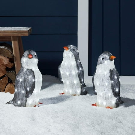 3pc Light-up Penguin Christmas Outdoor Decorations With Led Garden