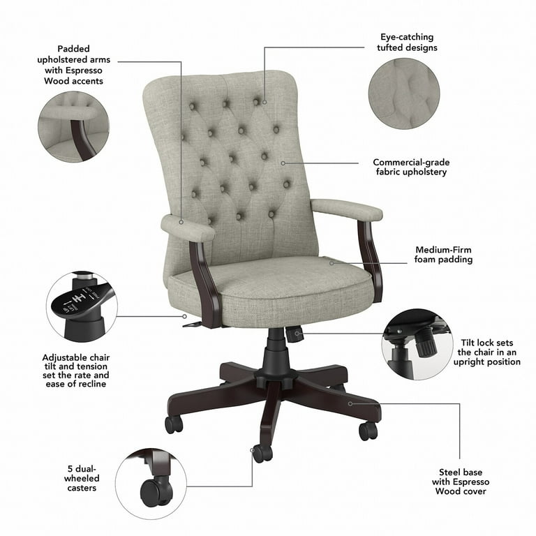 Arden Lane High Back Tufted Office Chair with Arms in Light Gray Fabric
