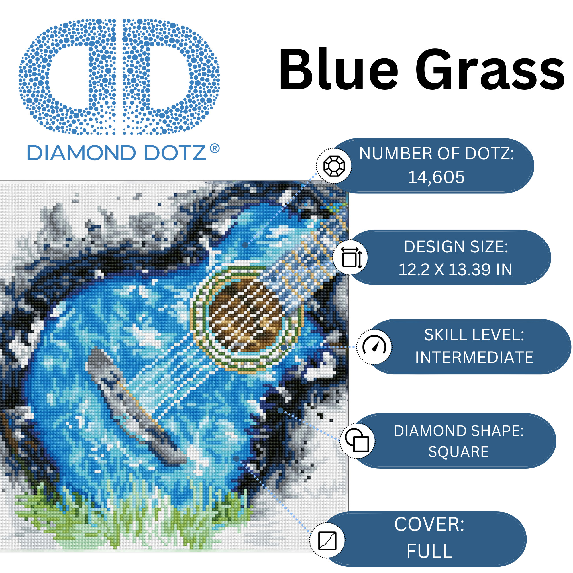 Diamond Dotz Blue Grass Music Diamond Painting Kits for Adults - Diamond Art Kits a Relaxing Creative Craft Kit with Dotz Gems  12.2"x13.4"
