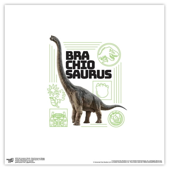 Gallery Pops Jurassic World - Brachiosaurus Badge Wall Art, Unframed Version, 12" x 12"