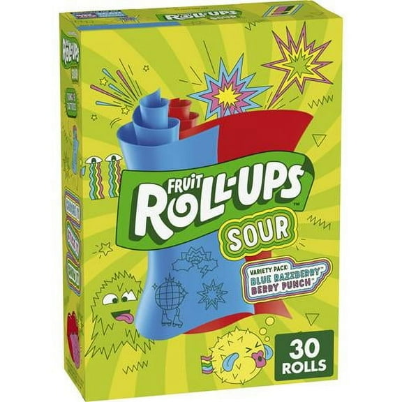 Fruit Roll-Ups Sour Fruit Flavored Snacks, Blue Razzberry & Berry Punch Flavors, Variety Pack, 15 Oz (30 Count) Packaging May Vary - Pack of 2