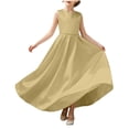 thumbnail image 3 of AHTJRT Bridesmaid Flower Dress for Girl V Back Bowknot Dresses A-Line Crewneck Sleeveless Cute Elegant Wedding Party Gowns Yellow 1-2 Years, 3 of 10