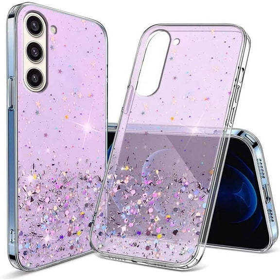 Compatible with Samsung Galaxy S23 Case Cute Glitter Clear Sparkly Cases Shockproof Samsung S23 Phone Case for Women Girls Silicone Slim Bling Protective Cover (Purple)