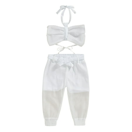

Little Girls Party Dailywear Sets Solid Color Sleeveless Vest Tops Bowknot Tulle Pants Outfits Dailywears Comfortable Loose Fittness Sets