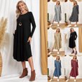 thumbnail image 7 of Women's Lounge Dress Long Sleeve Midi Long Dress Loose Casual Side Slit Dresses Pocket, 7 of 7