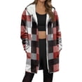 thumbnail image 2 of Oversized Plaid Hoodie for Women Zip up Sweatshirts Fall Winter Fashion Outfits Soft Fleece Lined Warm Jacket New Womens Long Sleeve Jackets Red S, 2 of 5
