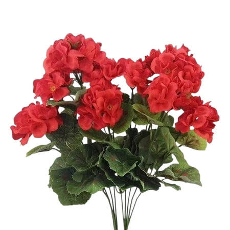 Artificial Potted Flower Bonsai with Faux Geranium Blossoms and Green Leaves for Indoor Outdoor Window Home Decor Red 15 X 15 X 15
