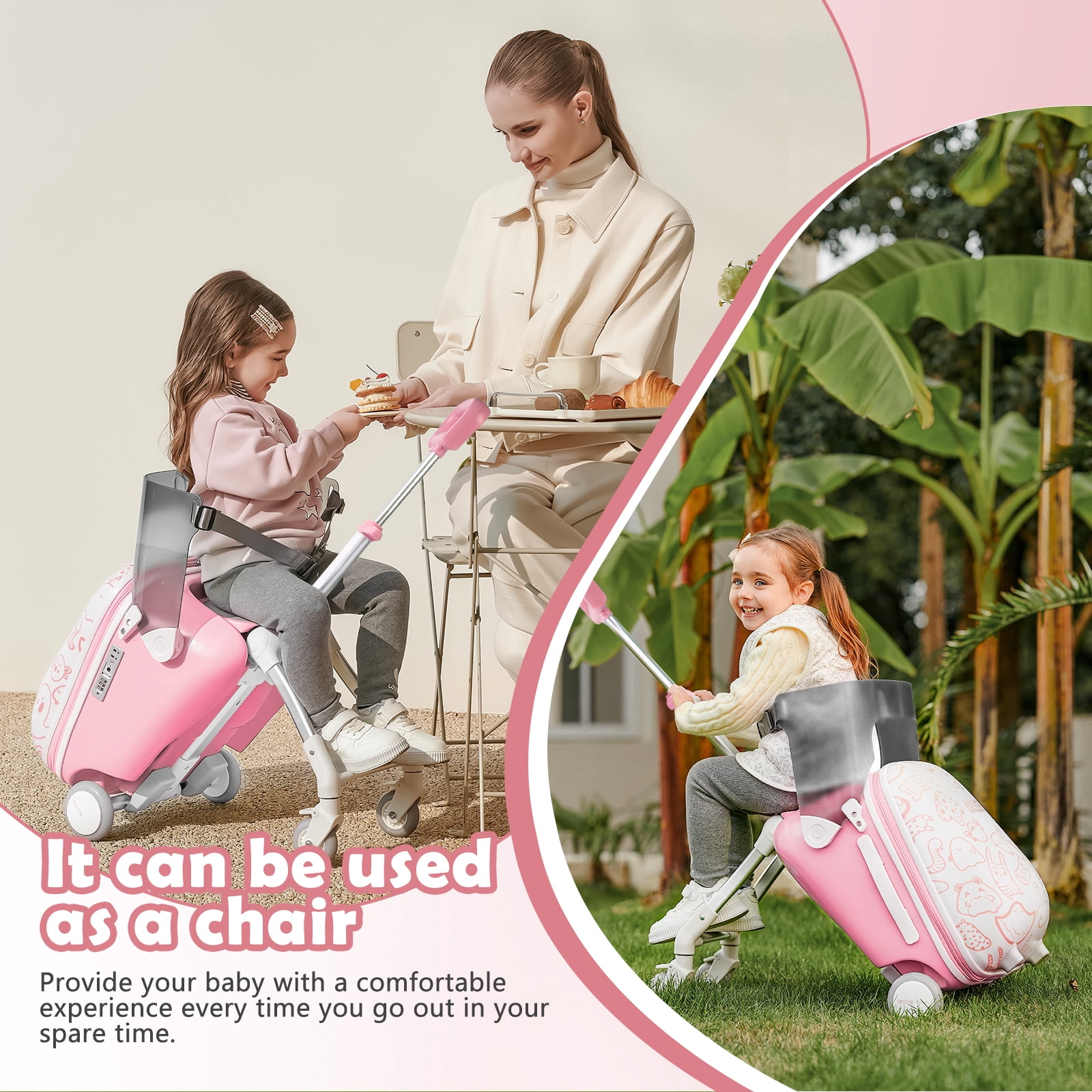 ReadRun Kids Ride-On Carry-On Luggage 20", 2-in-1 Travel Suitcase with Spinner Wheels and Seat, Toddler Stroller Case for Airplane Trips, Blue