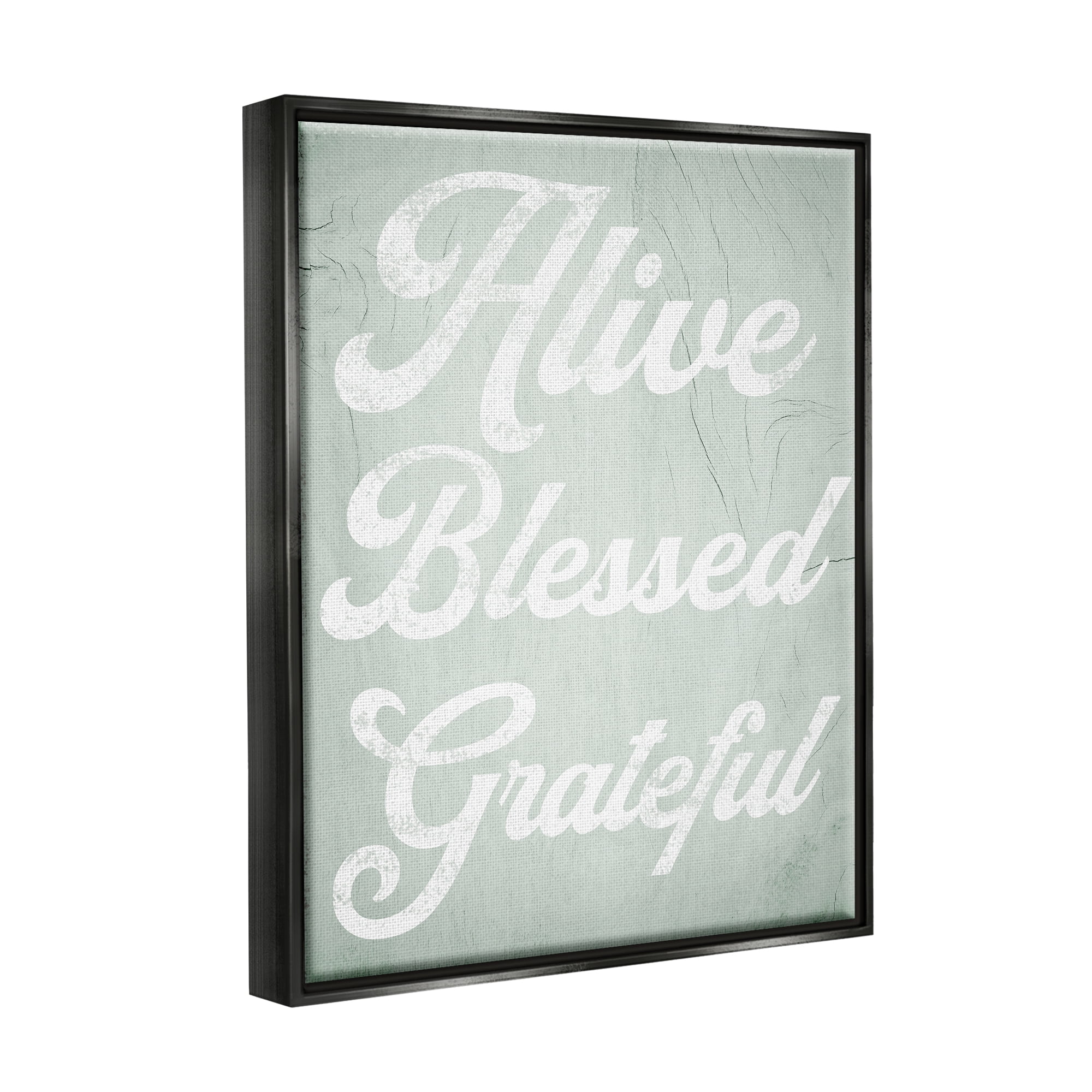 Stupell Industries Alive Blessed Grateful Vintage Tree Pattern Phrase Graphic Art Jet Black Floating Framed Canvas Print Wall Art, Design by Daphne Polselli