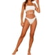 thumbnail image 2 of Conjuntos de bikini deportivos acanalados de 2 piezas para mujer con tirantes ajustables tipo espagueti, trajes de baño grandes en blanco, 2 of 5