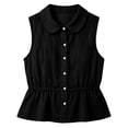 thumbnail image 5 of Lcziwo Women's Cotton Linen Tank Tops Sleeveless Button Down Peplum Shirts Peter Pan Collar Flared Hem Cute Blouses Black,S, 5 of 9