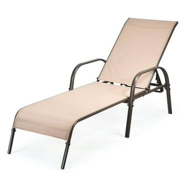 Spaco Adjustable Patio Chaise Folding Lounge Chair with Backrest, Patio Chaise Lounge with 5 Adjustable Backrest Positions, Folding Lounge Chair for Outdoor, Brown