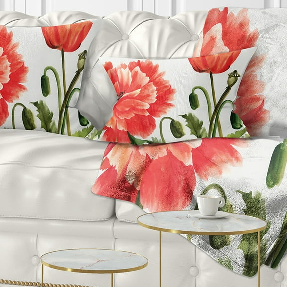 Designart Red Poppies - Abstract Watercolor Throw Pillow - 12x20