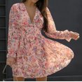 thumbnail image 2 of Vestidos Para Mujer Moda Bohemio Con Cuello en V Suelta Manga Larga Volantes Estampado Mini Vestido Odeerbi ODB126777, 2 of 8