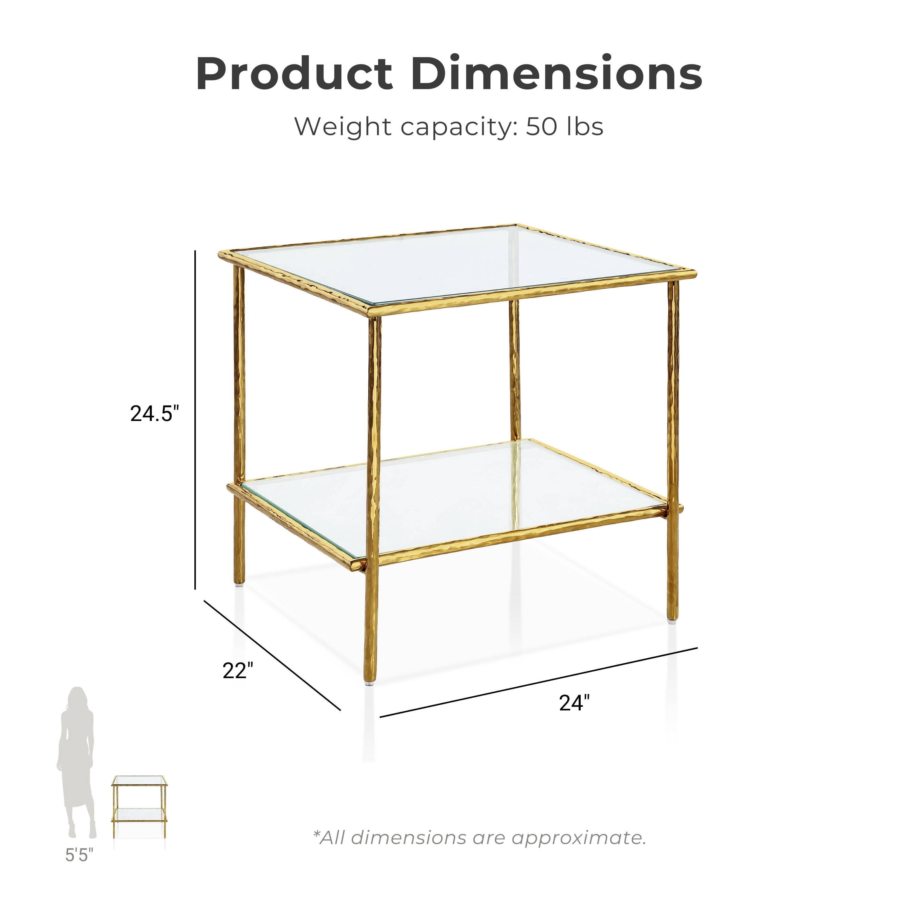 Furniture of America Zayen Modern Stainless Steel 1-Shelf End Table with Tempered Glass Top, Gold
