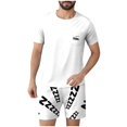 thumbnail image 1 of 2 Pcs Ensembles de Pyjamas pour Hommes Ultra Doux Texturés Tenues Athlétiques Extensibles Col Rond Chemises à Manches Courtes Extensibles Séchage Rapide Vêtements de Détente Shorts Ensembles d'Été Hommes 2 Pcs Chemise de Nuit, 1 of 6