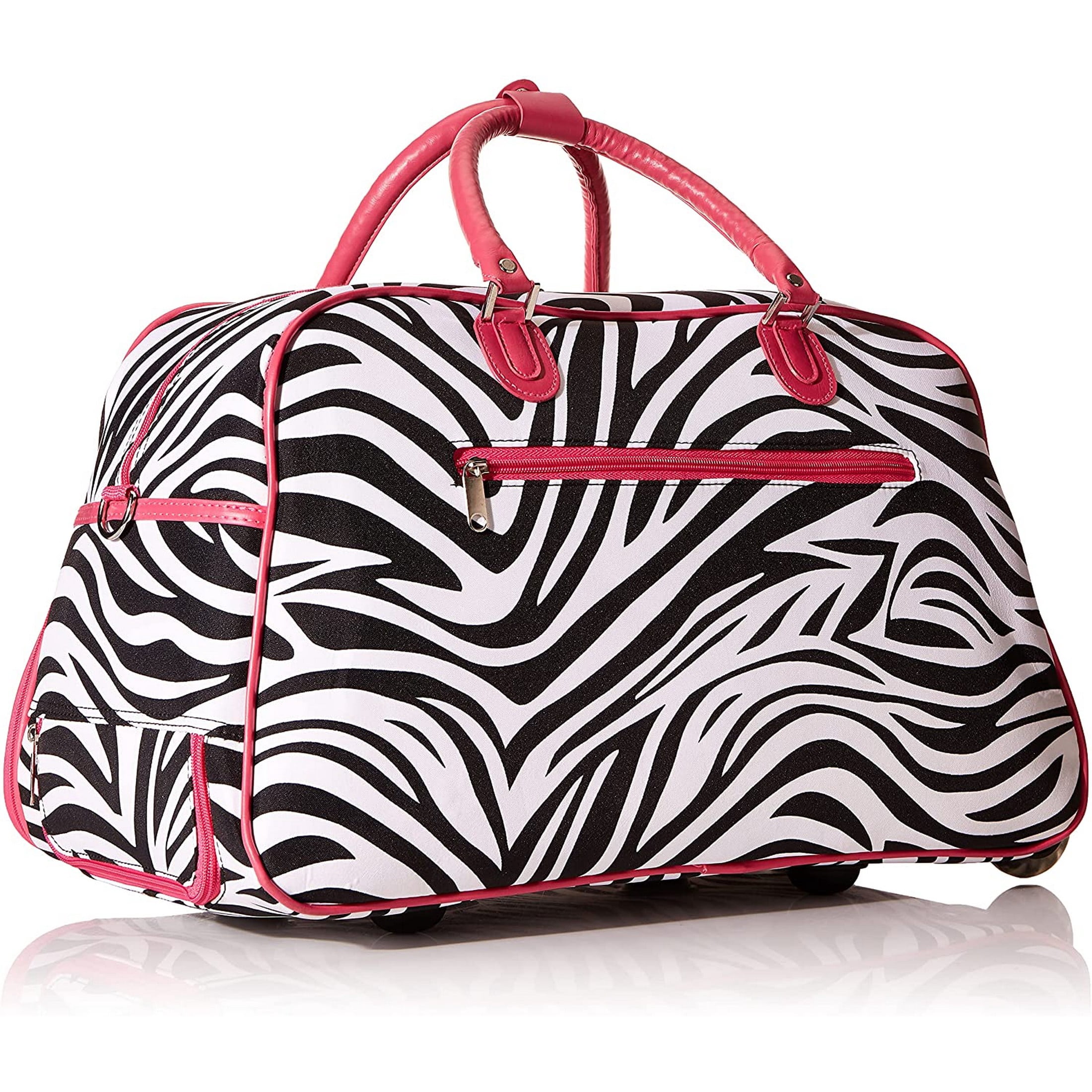 CalBags Animal Prints 21-Inch Carry-On Rolling Duffel Bag - Pink Trim Zebra