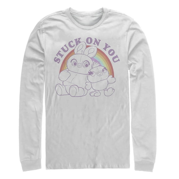 Men's Toy Story Ducky & Bunny Stuck on You Rainbow Long Sleeve Shirt White X Large