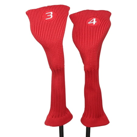 Majek All Hybrid Golf Club Red Headcover Set 3-4. Neoprene Acrylic Head