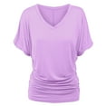 thumbnail image 2 of Fashion Plus Size V Neck Batwing Sleeve T-Shirt for Women Loose Fit Casual Top with Fold Hem Detail, 2 of 2