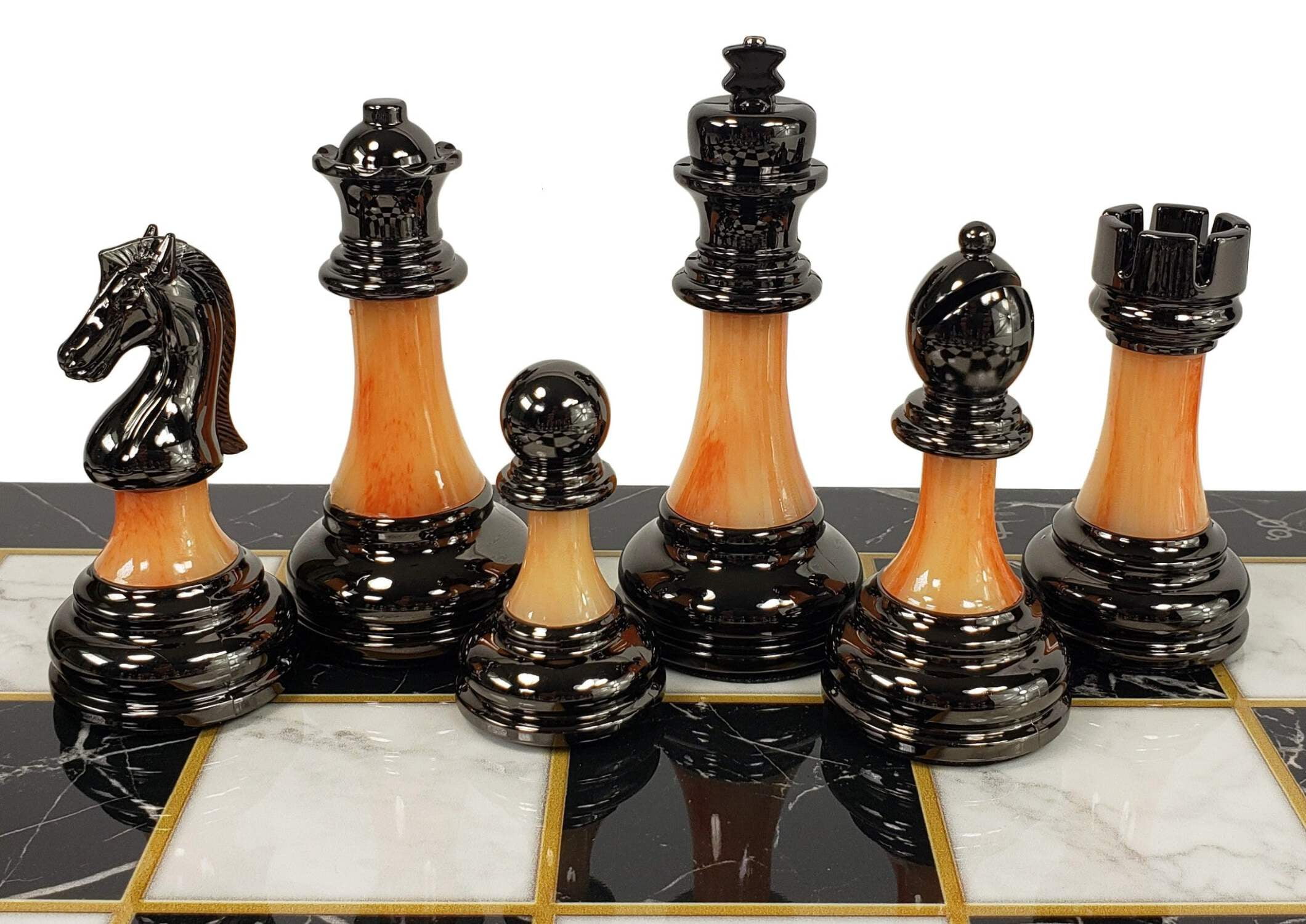 Staunton Chrome  Black Pro Plastic Chess Men Set W 17" Black Faux Marble Board