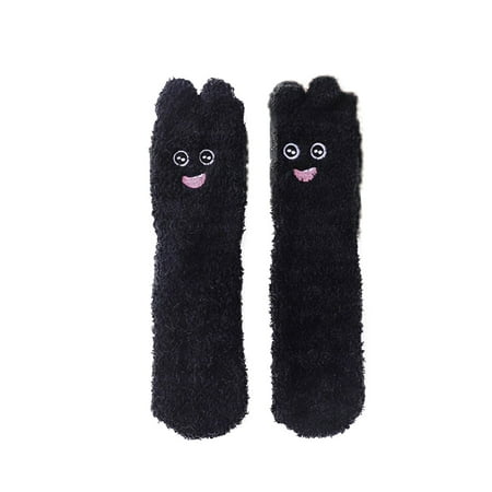 

wendunide Women Big Eyed Coral Socks Female Sleeping Home Floor Socks Black