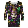 thumbnail image 4 of QATAINLAV Lightening Deals Women's Mardi Gras Outfits Fashion Casual Round Neck 3/4 Sleeve Loose T-Shirt 2024 Carnival Party Trendy Graphic Tees Multicolor XXL, 4 of 6