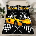 thumbnail image 7 of Feelyou Boys Racing Car Queen Sheet Sets, Orange Automobile Sports Flat Sheet, Checkered Flag Queen Fitted Sheet, Ultra Soft Home Decor,4 Pieces, 7 of 7