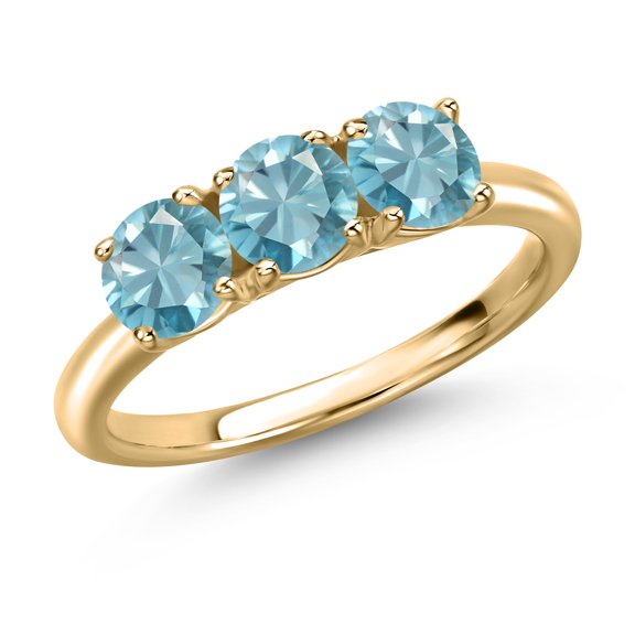 Gem Stone King 10K Yellow Gold Blue Zircon Engagement Ring for Women | 2.55 Cttw | Round 5MM | Gemstone Birthstone | Size 8