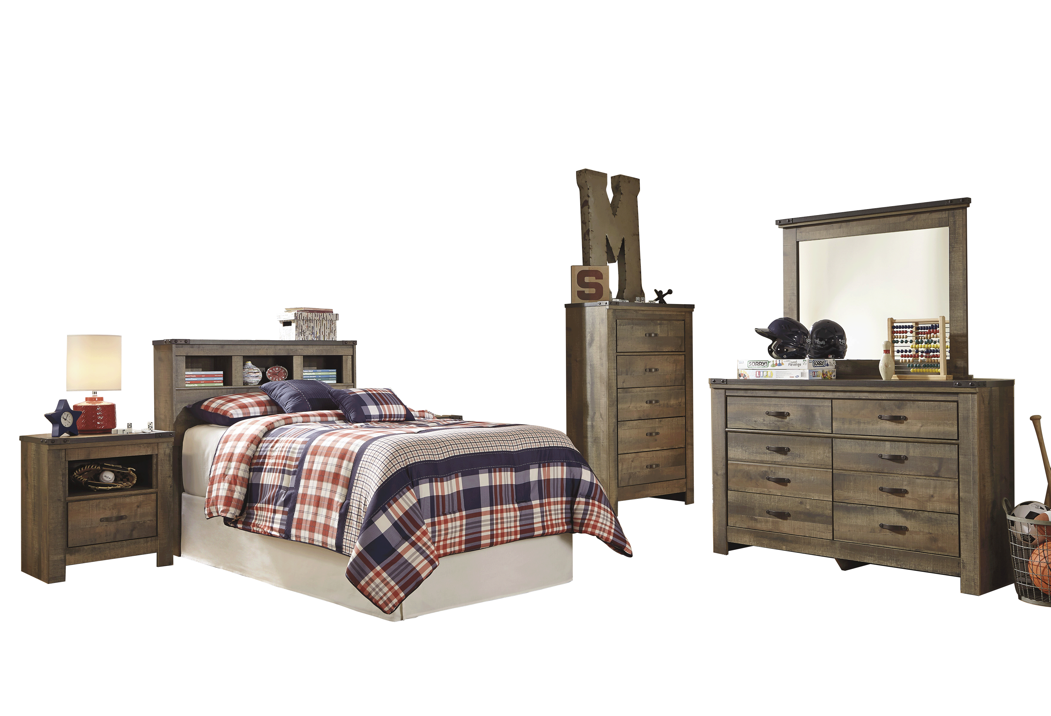 Ashley Furniture Trinell 5 PC Bedroom Set Twin Bookcase Headboard 1