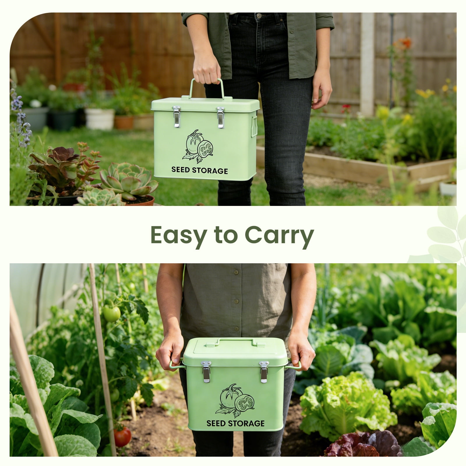 Seed Storage Box, Metal Seed Container, Seed Storage Container (Green)