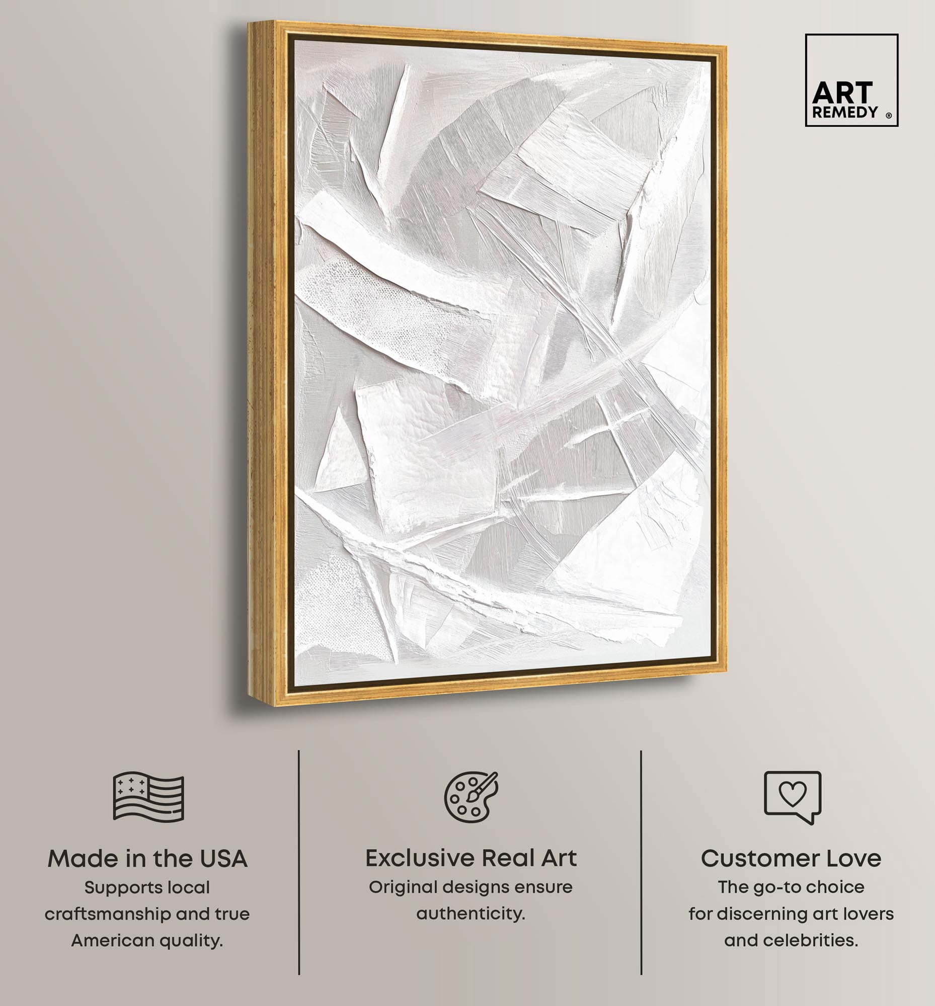 Thick White Texture II Canvas White Wall Art by Art Remedy, Gold Frame, 10 x 15