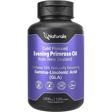 Naturalis Evening Primrose Oil (1300mg) with Naturally Occurring GLA(Gamma-Linolenic Acid)| 100% Natural from New Zealand | Cold Pressed | 120 Softgels