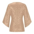 thumbnail image 6 of JGNGSHN Womens Sparkly Sequin Tops Dressy 3/4 Sleeve V Neck Wrap Shimmer Glitter Blouse for Evening Party Club Cocktail Beige M, 6 of 7