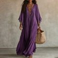 thumbnail image 5 of Yfalhf Women Boho Lace V‑Neck Batwing Sleeve Maxi Dress, Flow‑y Oversized Beach Vacation Dress, Photo‑Ready Long Dress for Summer Holiday Getaways,Purple,2XL, 5 of 5