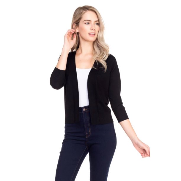 ShezPretty Women's Bolero 3/4 Sleeve Cropped Open Front Short Shrugs