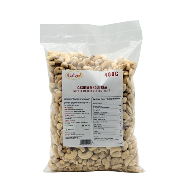 Kasturi Noix de Cajou Entières Crues, 400 g, Non Salées, Non Rôties