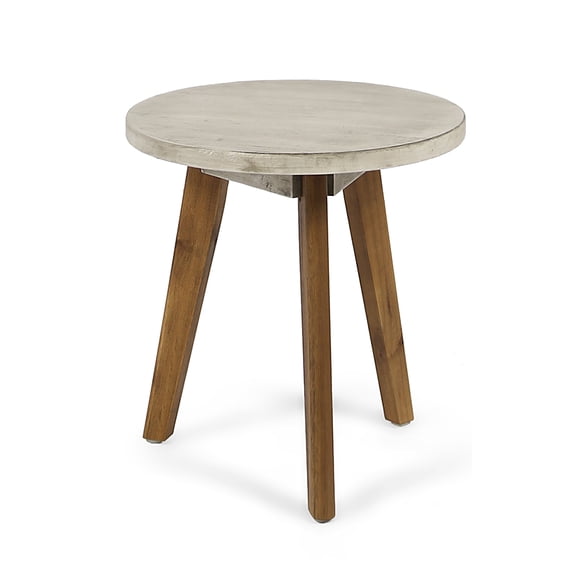 GDF Studio Gino Indoor/Outdoor Acacia Wood Side Table, Light Gray