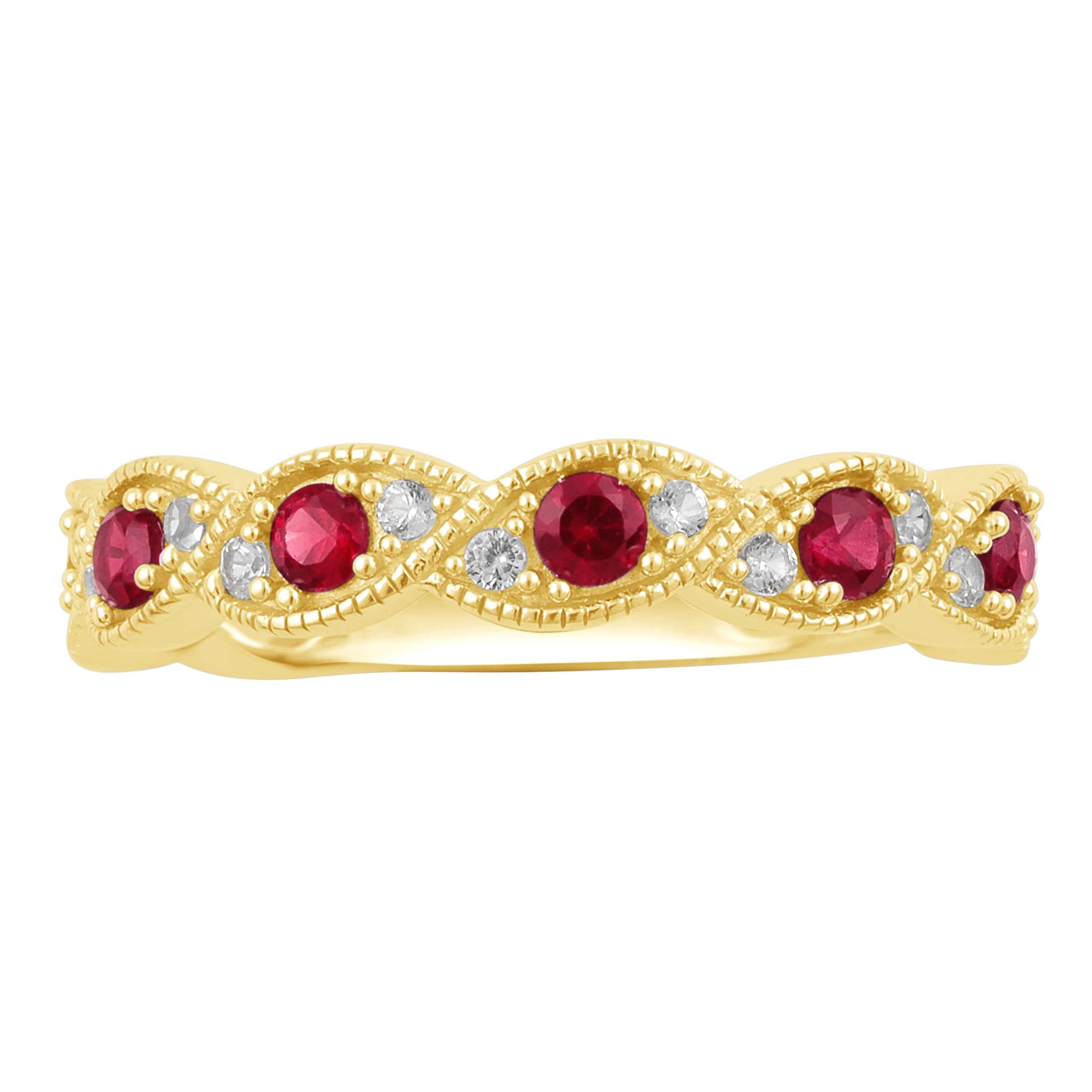Diamond Accent And Created Ruby Gold Tone Sterling Silver Anniversary Band