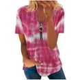 thumbnail image 2 of Hauts d'Été Grande Taille pour Femmes à Manches Courtes Mode Féminine Ample Confortable Col en V Fermeture à Glissière Imprimé Haut à Manches Courtes Blouse T-Shirt Col en V Femmes en Liquidation, 2 of 5