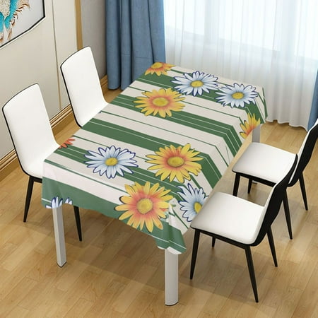 

ALAZA Daisy Floral on Stripe Rectangle Tablecloth Tablecover Dinning Table Cloth 60 x90