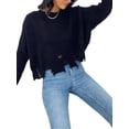thumbnail image 4 of xiaxaixu Women’s Ripped Sweaters, Long Sleeve Round Neck Solid Color Loose Knit Jumper Tops, 4 of 9