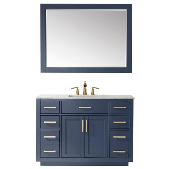 Ivy 48" Marble Countertop Single Vanity w/Mirror Royal Blue