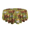 thumbnail image 5 of Green Highland Cow Sunflower Field Pattern Round Tablecloth 60"x60",Wrinkle Wipeable Table Cloth for Kitchen Dining Room Picnic Patio Party, 5 of 6